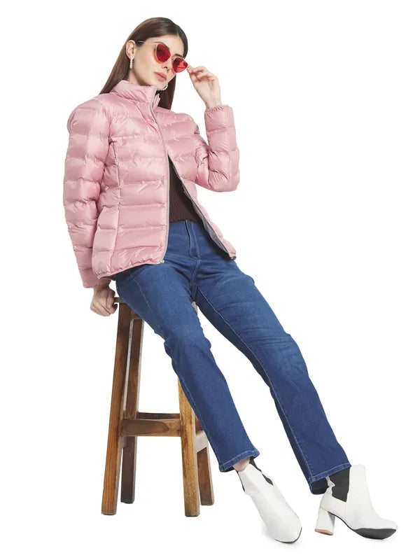 Mettle Women Pink Stand Collar Padded Jacket