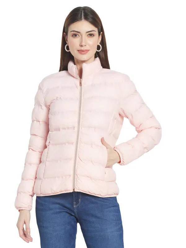 Mettle Women Peach-Coloured Stand Collar Padded Jacket