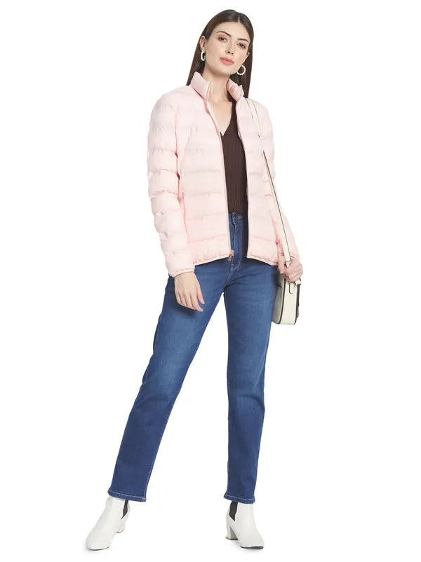 Mettle Women Peach-Coloured Stand Collar Padded Jacket