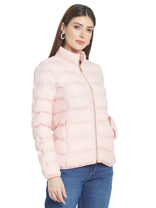 Mettle Women Peach-Coloured Stand Collar Padded Jacket