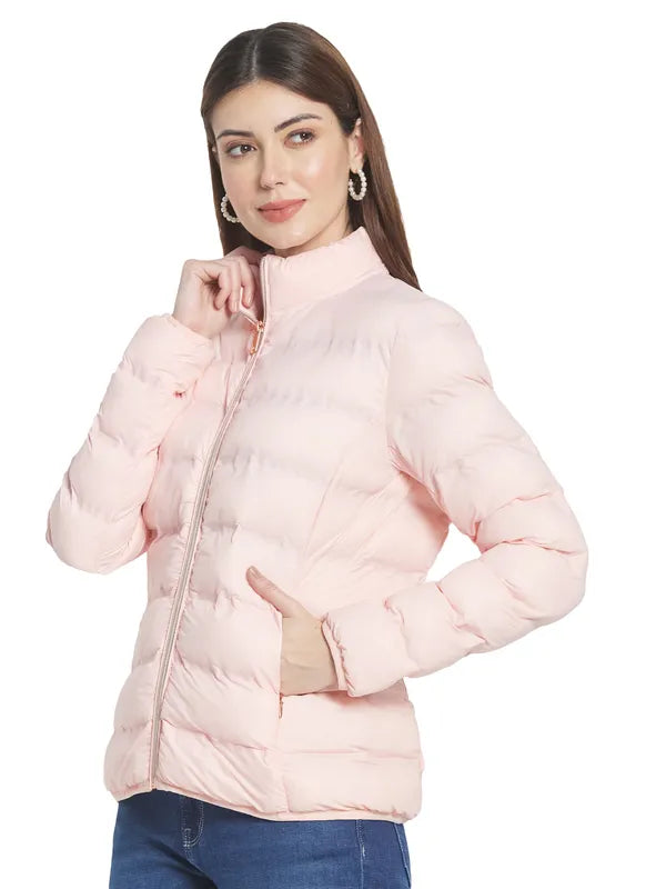 Mettle Women Peach-Coloured Stand Collar Padded Jacket