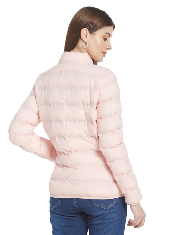 Mettle Women Peach-Coloured Stand Collar Padded Jacket