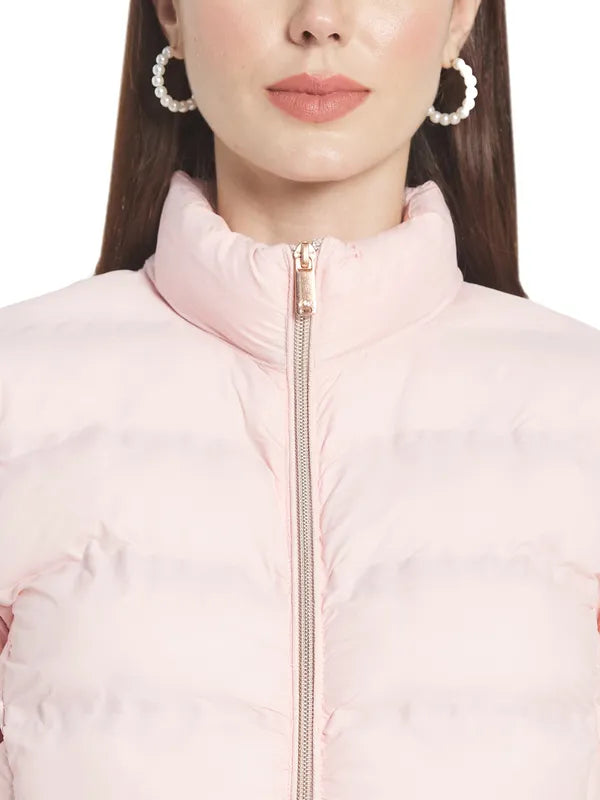 Mettle Women Peach-Coloured Stand Collar Padded Jacket