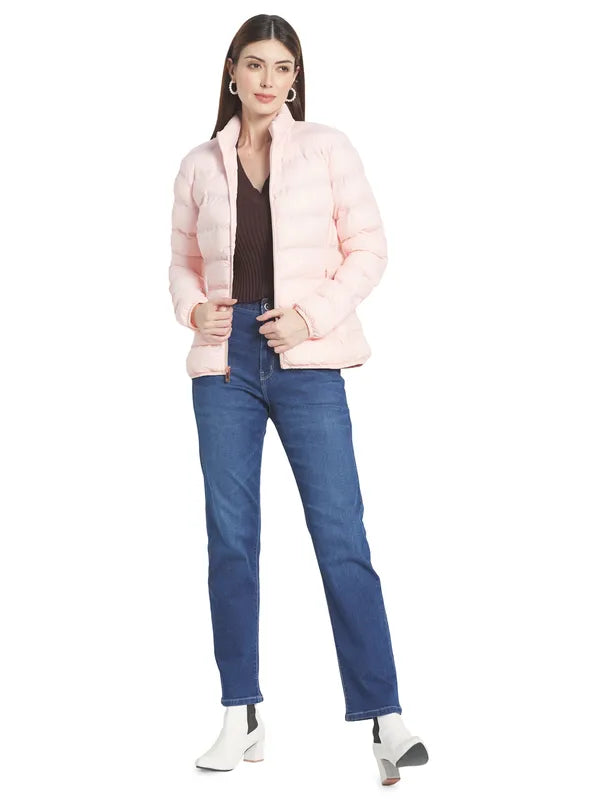 Mettle Women Peach-Coloured Stand Collar Padded Jacket