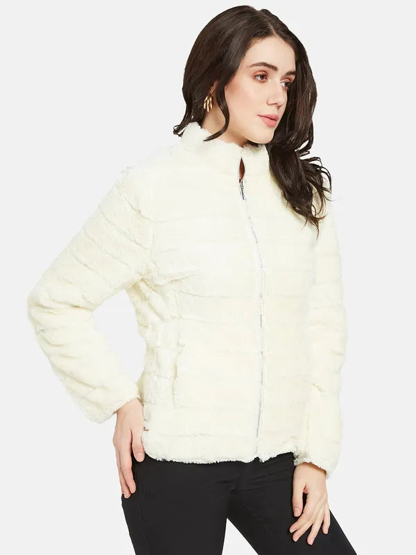 Mettle Women White Crop Puffer Jacket