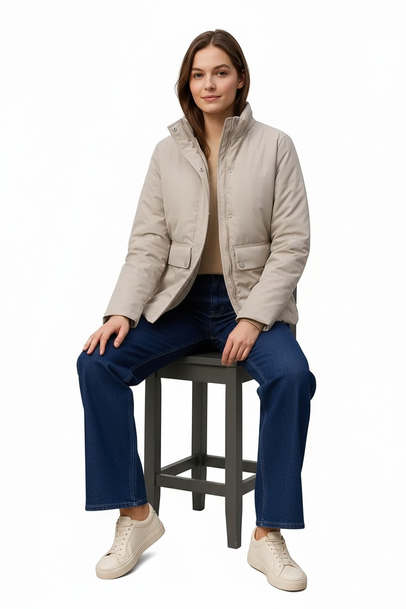 Women Solid Mandarin Neck Jacket