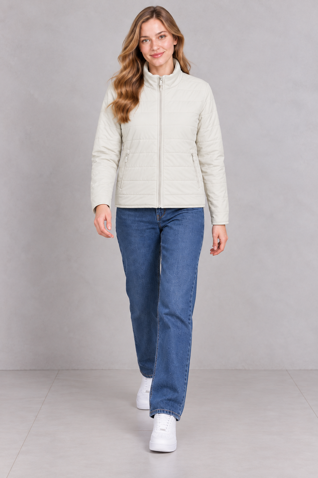 Women’s Lightweight Reversible Nylon Puffer Jacket – Ivory Champagne Regular Fit