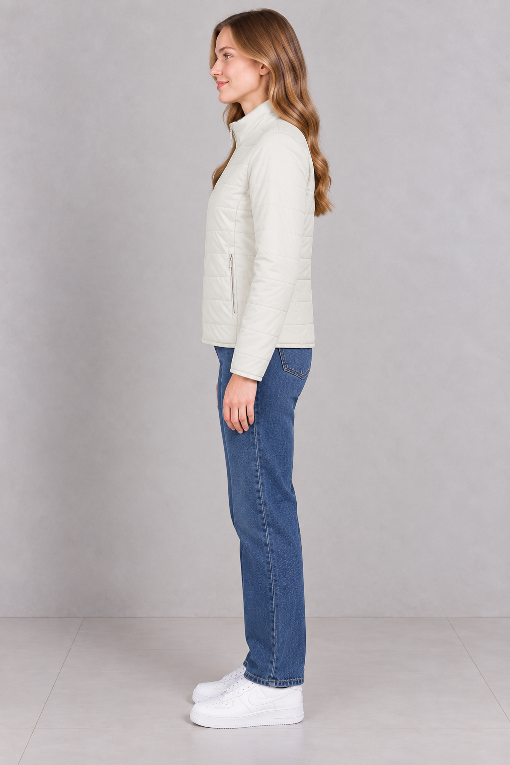Women’s Lightweight Reversible Nylon Puffer Jacket – Ivory Champagne Regular Fit
