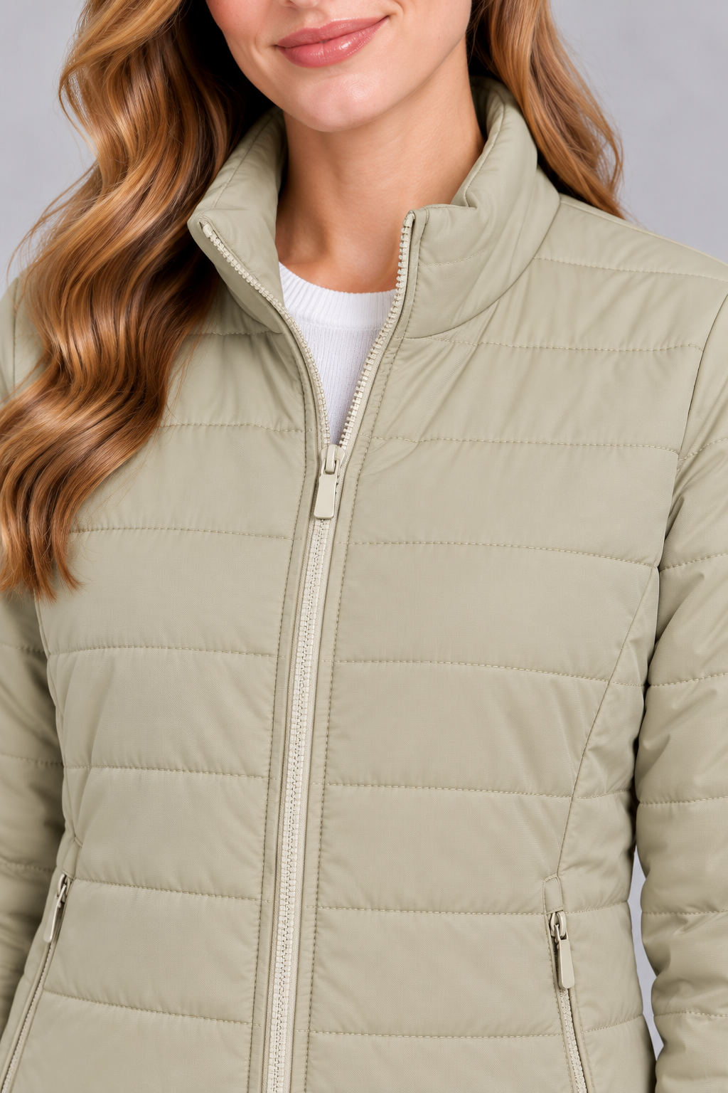 Women’s Lightweight Reversible Nylon Puffer Jacket – Ivory Champagne Regular Fit