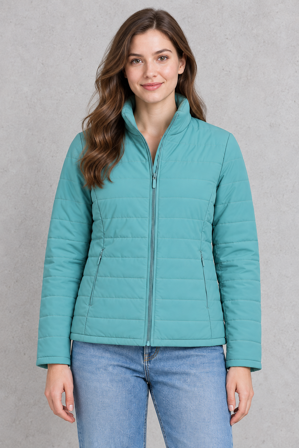 Women’s Lightweight Reversible Nylon Puffer Jacket – Jade Mist Regular Fit