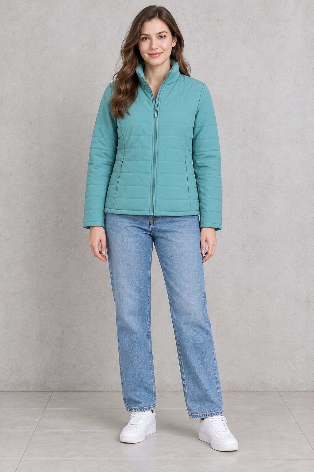 Women’s Lightweight Reversible Nylon Puffer Jacket – Jade Mist Regular Fit