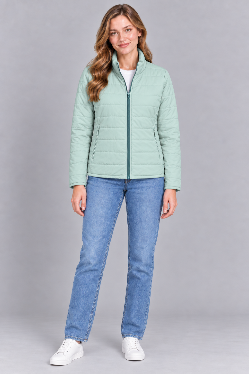 Women’s Lightweight Reversible Nylon Puffer Jacket – Jade Mist Regular Fit