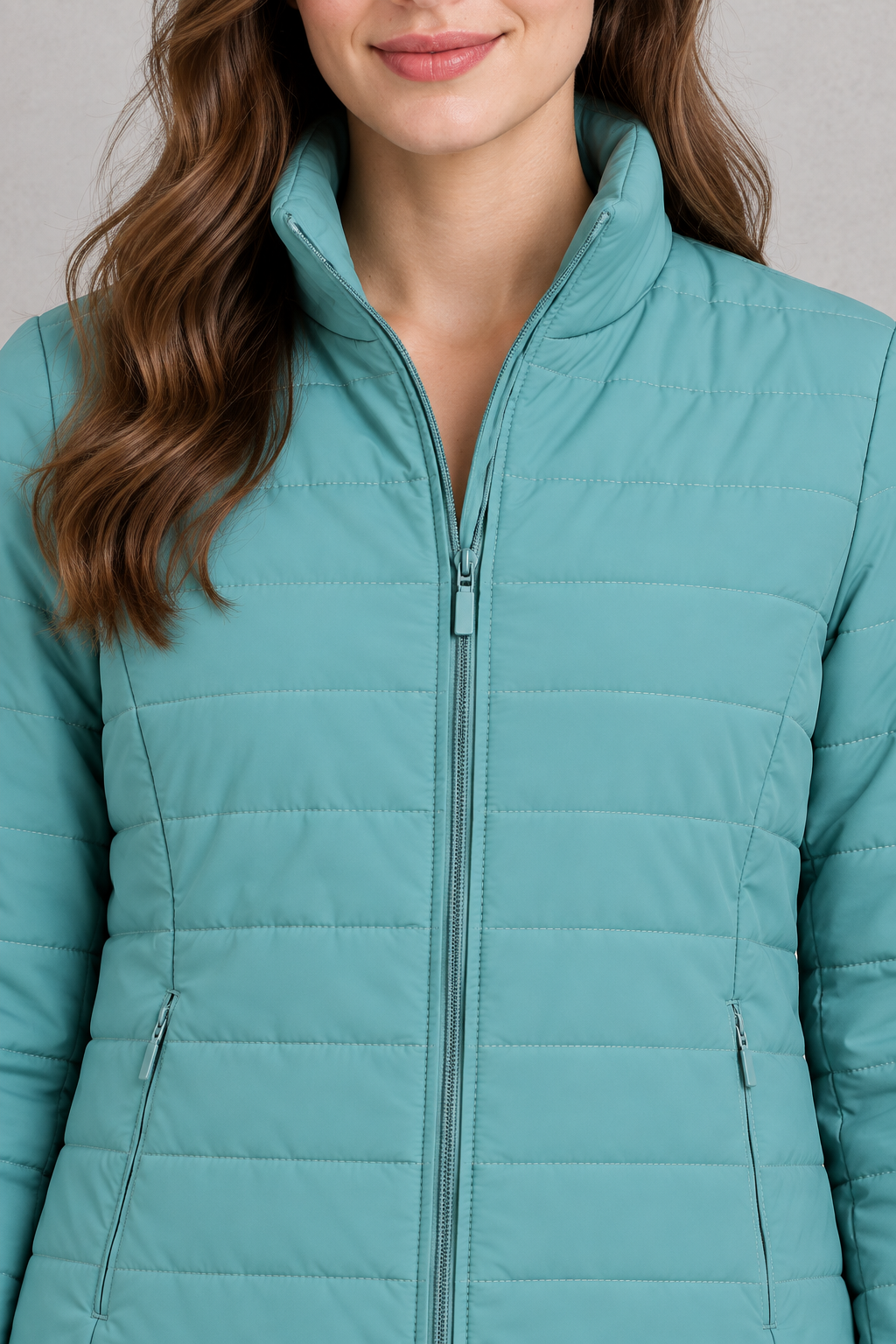 Women’s Lightweight Reversible Nylon Puffer Jacket – Jade Mist Regular Fit