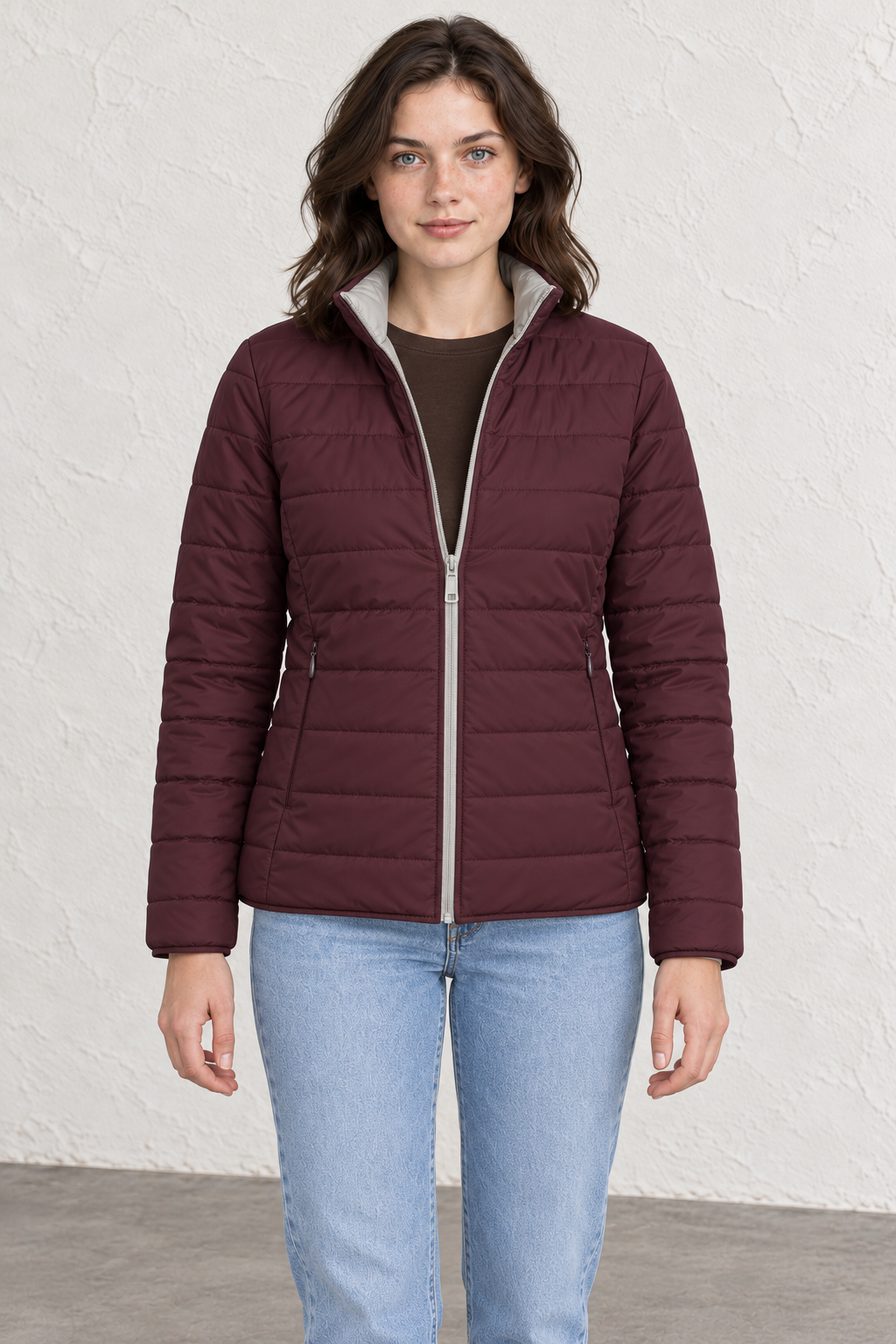 Women's Reversible Silver Mink & Wine Woven Quilted Jacket