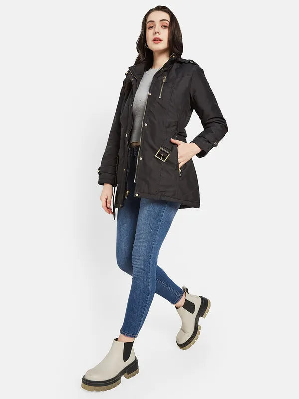 Mettle Women Black Longline Parka Jacket