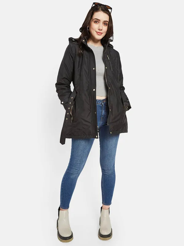 Mettle Women Black Longline Parka Jacket