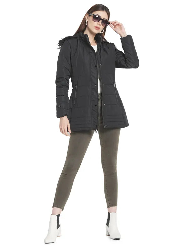 Mettle Women Black Longline Parka Jacket