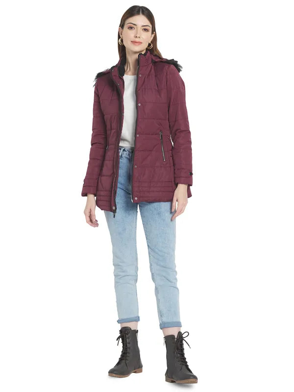 Mettle Women Maroon Longline Parka Jacket