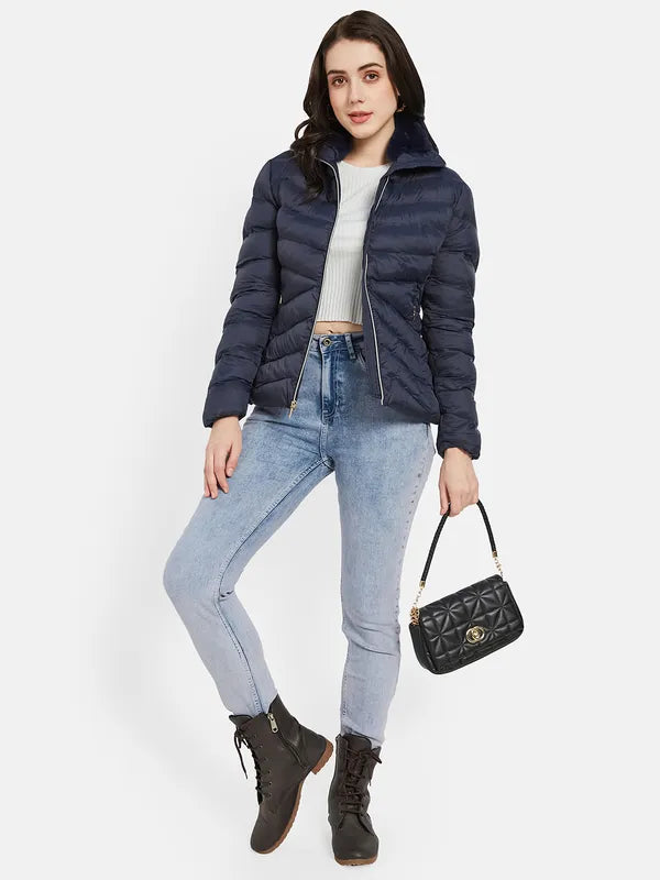 Mettle Women Navy Blue Puffer Jacket