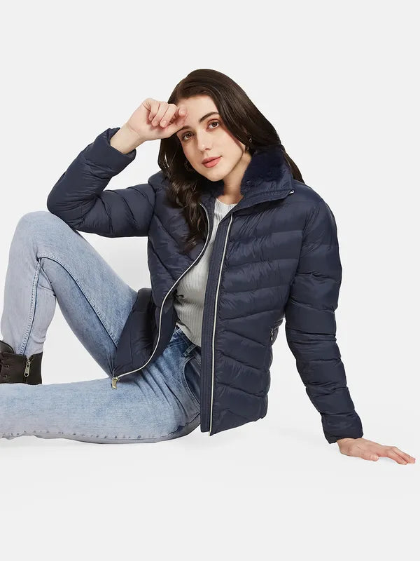 Mettle Women Navy Blue Puffer Jacket