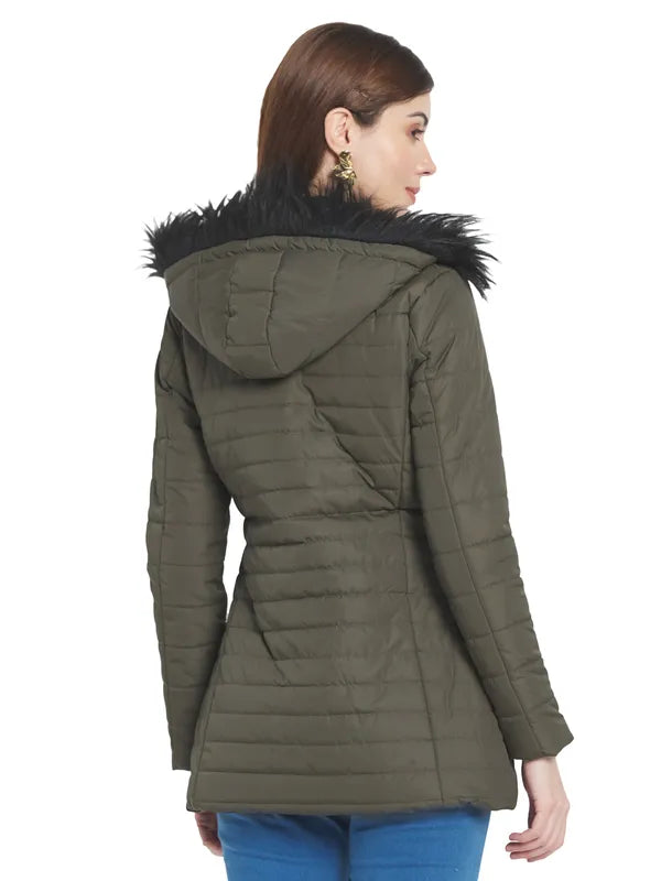 Mettle Women Olive Green Longline Parka Jacket