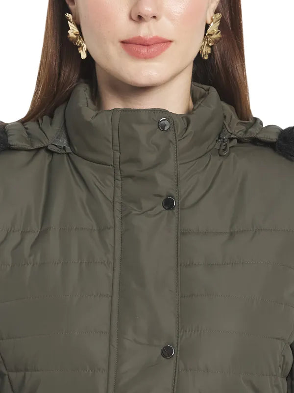 Mettle Women Olive Green Longline Parka Jacket