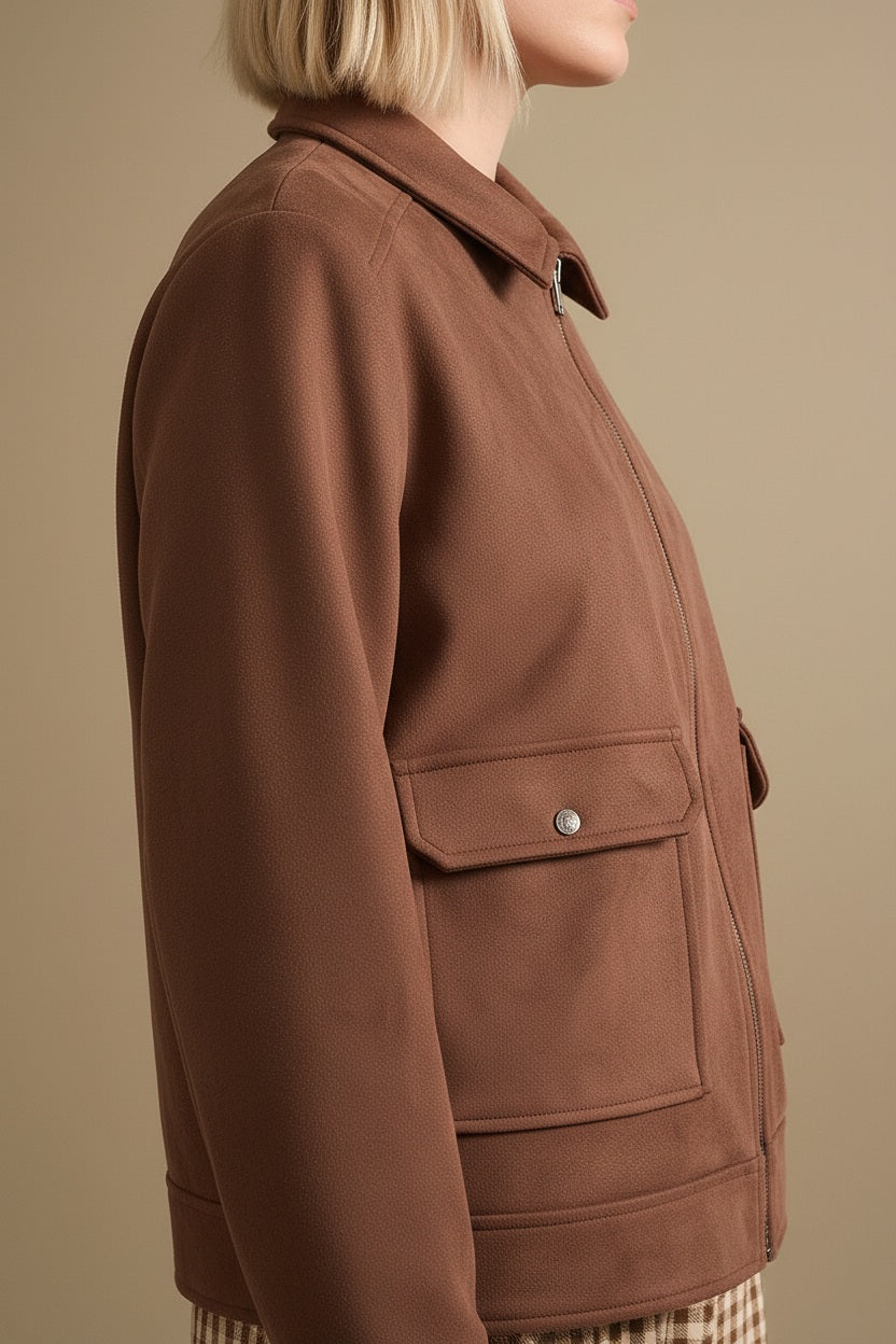 Women Suede Woven Jacket