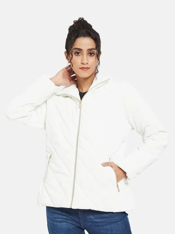 Mettle Women White Knitted Jacket