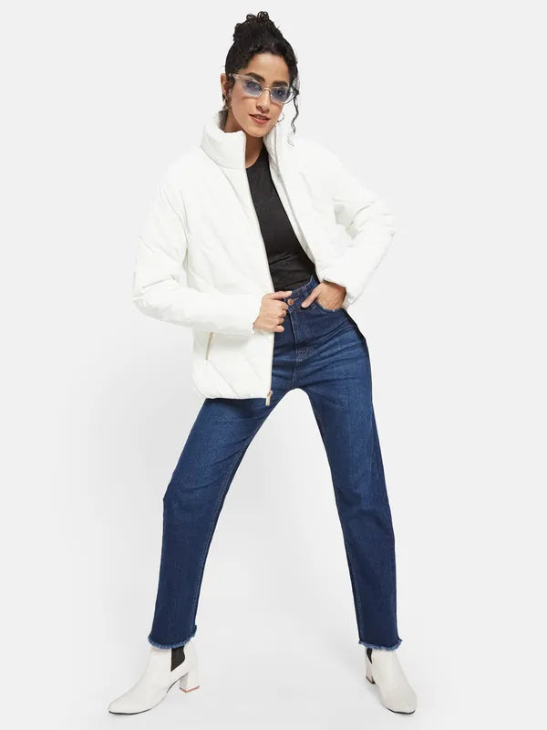 Mettle Women White Knitted Jacket