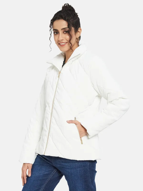 Mettle Women White Knitted Jacket