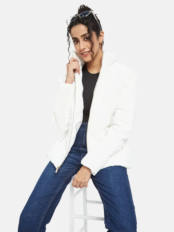 Mettle Women White Knitted Jacket