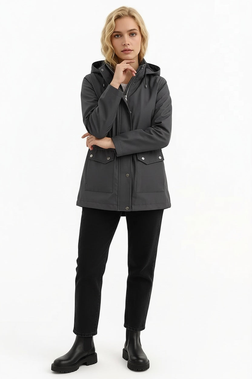 Women Solid Hooded Neck Jacket