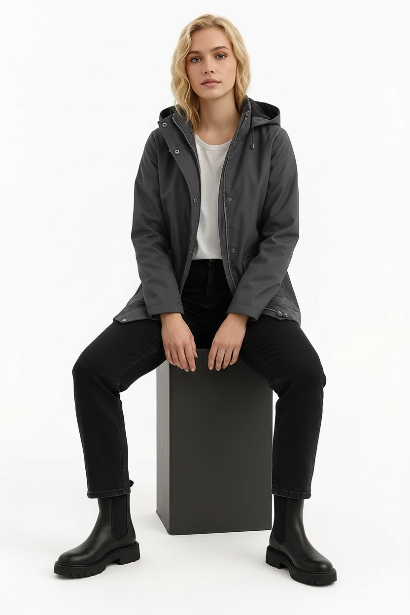 Women Solid Hooded Neck Jacket