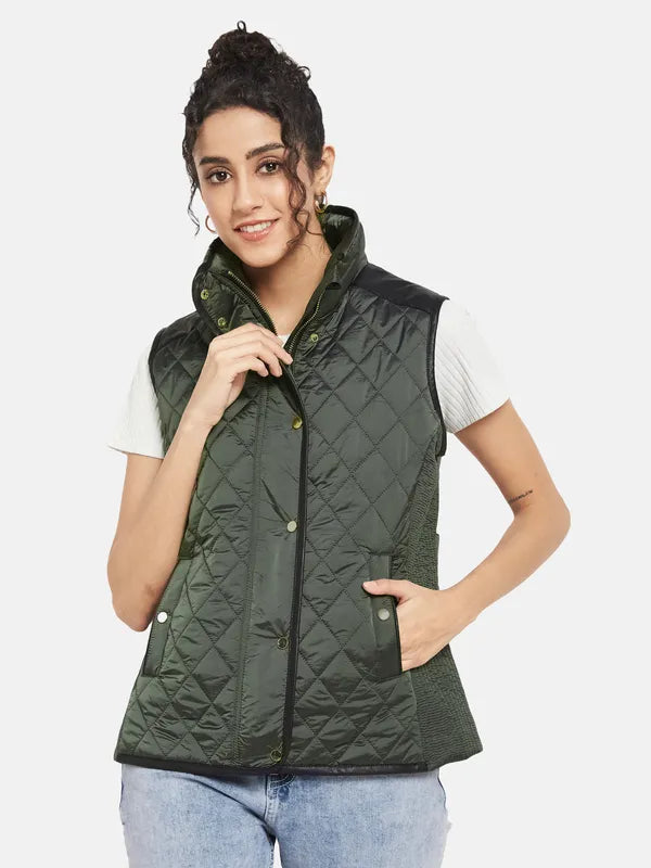 Mettle Women Green Knitted Jacket