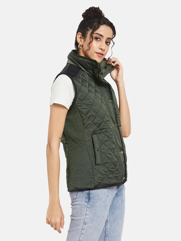 Mettle Women Green Knitted Jacket