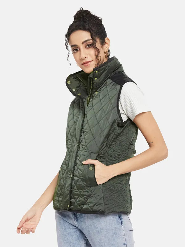 Mettle Women Green Knitted Jacket