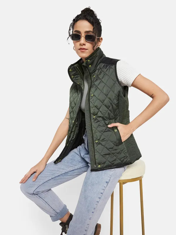 Mettle Women Green Knitted Jacket