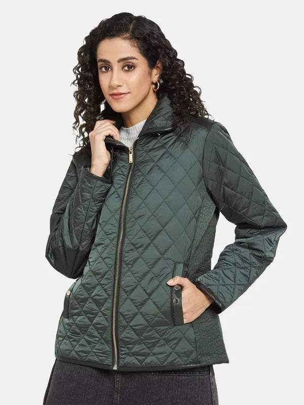 Mettle Women Green Knitted Jacket