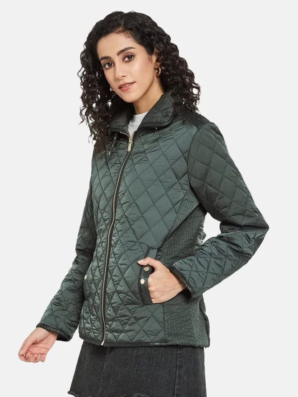 Mettle Women Green Knitted Jacket