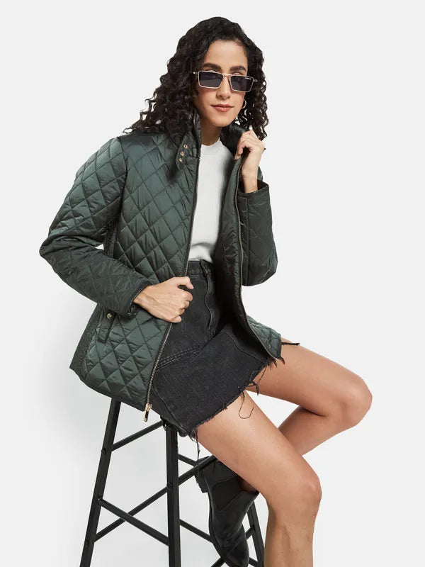 Mettle Women Green Knitted Jacket