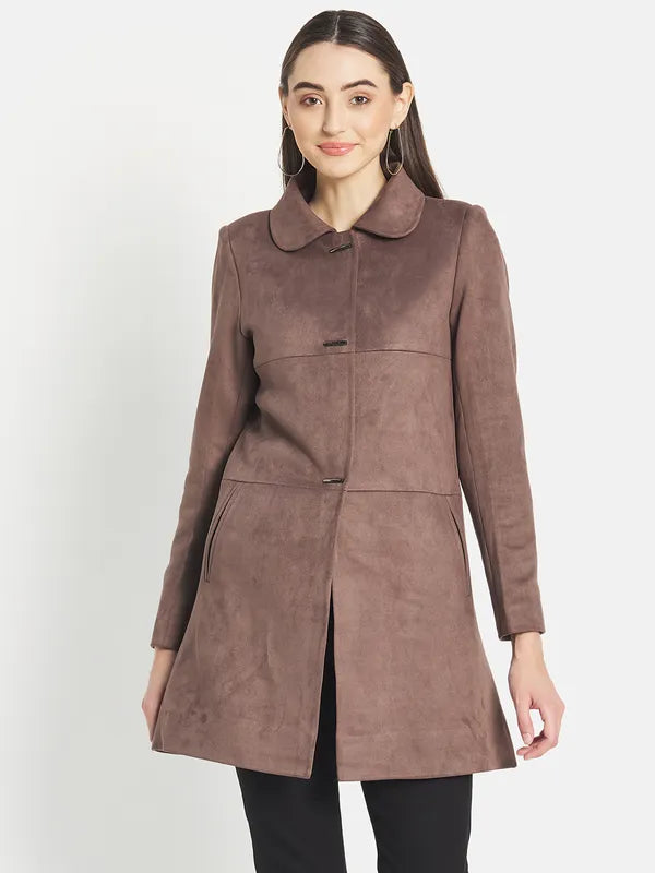 Mettle Women Brown Solid Cotton Coat