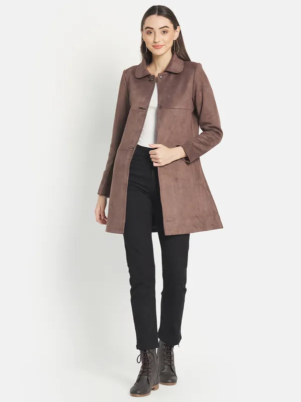 Mettle Women Brown Solid Cotton Coat