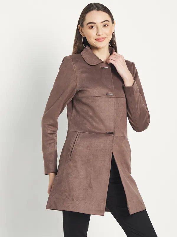 Mettle Women Brown Solid Cotton Coat