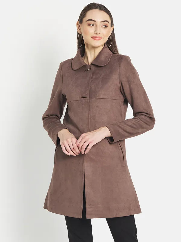 Mettle Women Brown Solid Cotton Coat