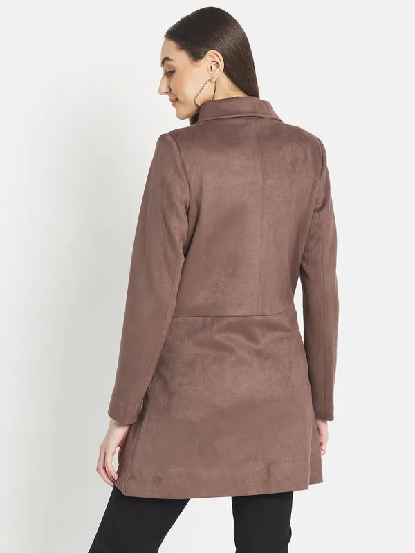 Mettle Women Brown Solid Cotton Coat