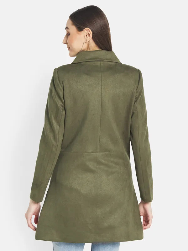 Mettle Women Olive Green Solid Coat