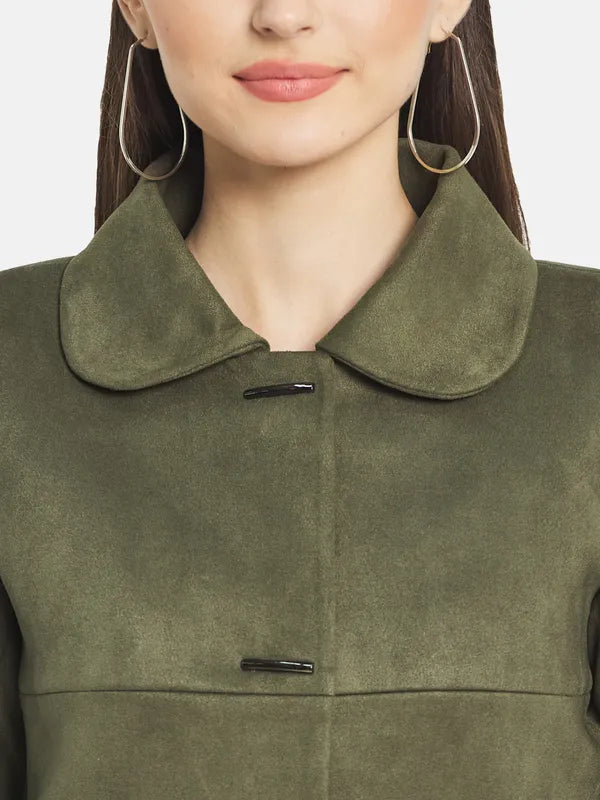 Mettle Women Olive Green Solid Coat