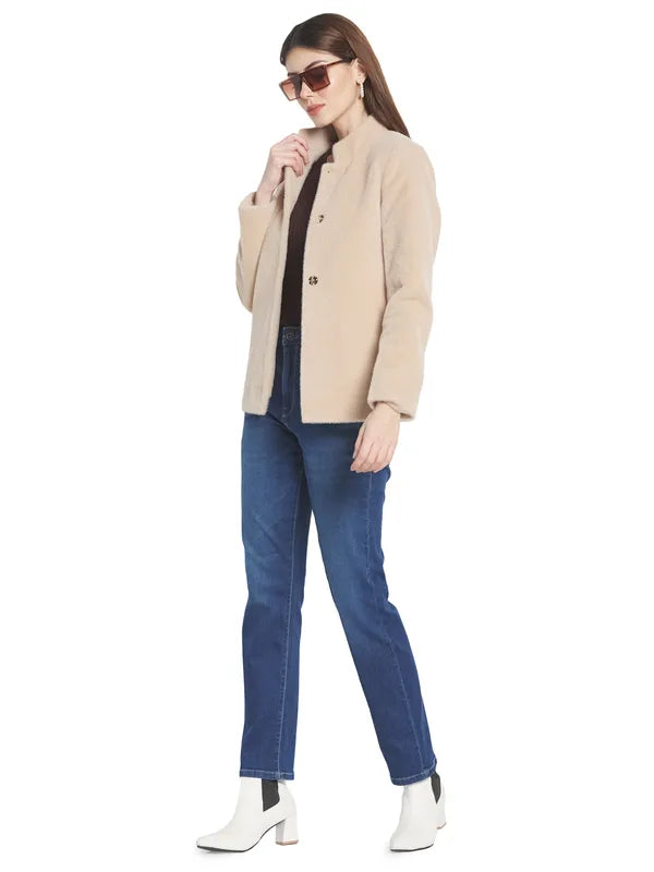 Mettle Women Beige Solid Cotton Duster Coats