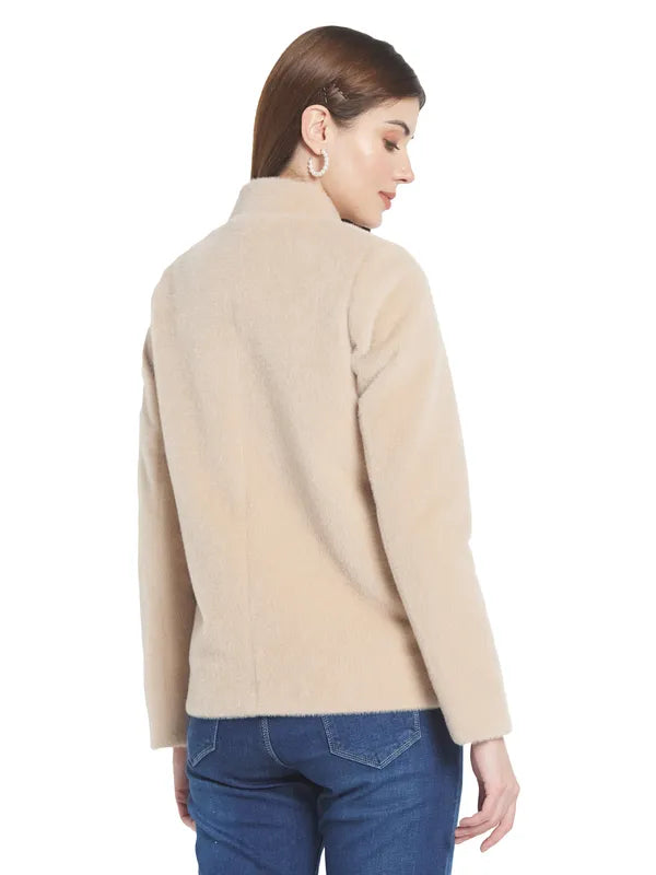 Mettle Women Beige Solid Cotton Duster Coats