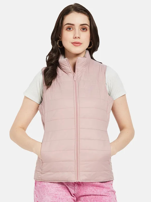 Mettle Women Pink Crop Quilted Jacket